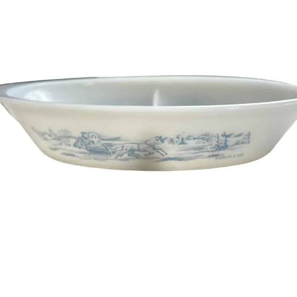 Vintage Glasbake divided dish Currier & Ives